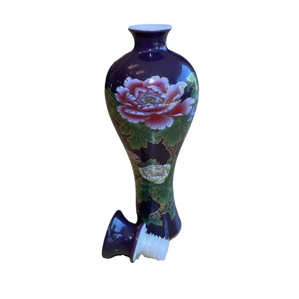 Unique Chinese Empty Alcohol Bottle With Stopper Vase Gold Outlined 125ml Floral